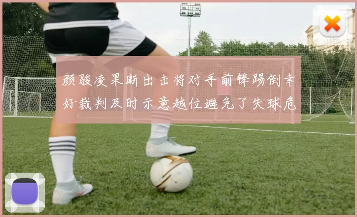 颜骏凌果断出击将对手前锋踢倒幸好裁判及时示意越位避免了失球危机